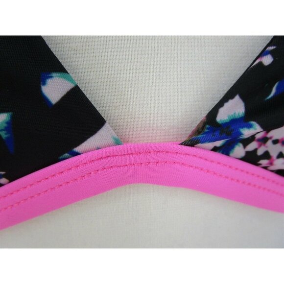Leith Adjustable Strap Triangle Swimsuit Top Black Pink Multi Floral Medium M - Picture 4 of 12